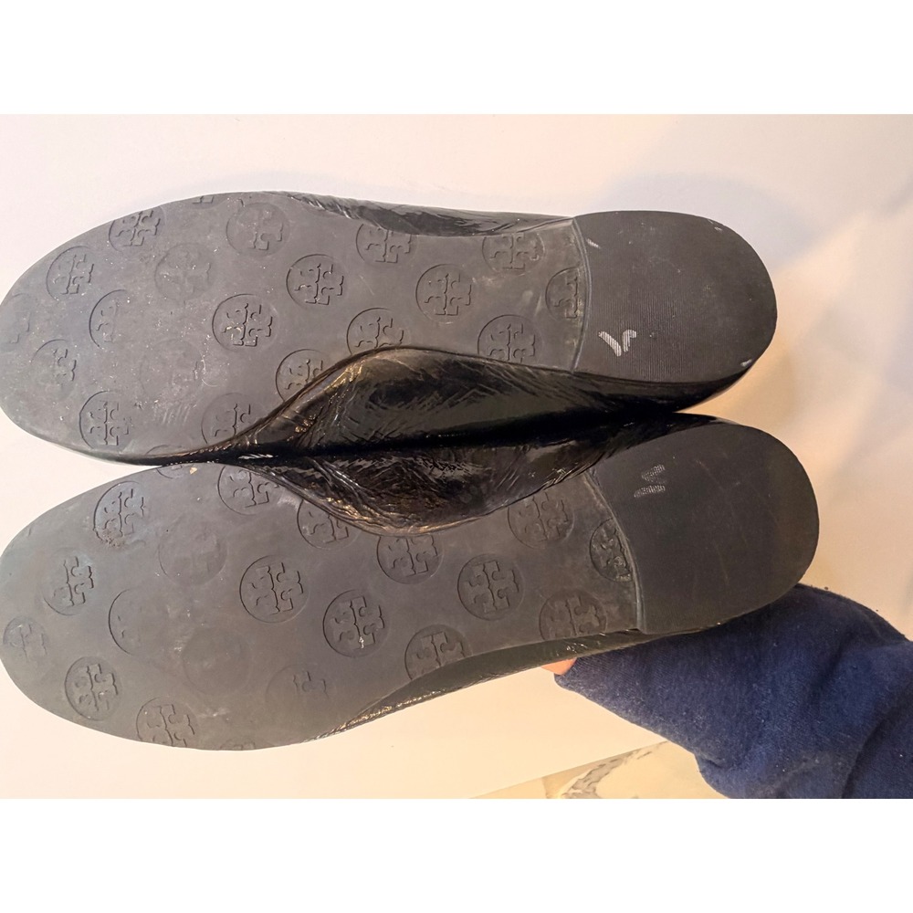 Tory Burch Reva Black Patent Leather Ballet Flats Scrunch Back Size 9 - Picture 7 of 7